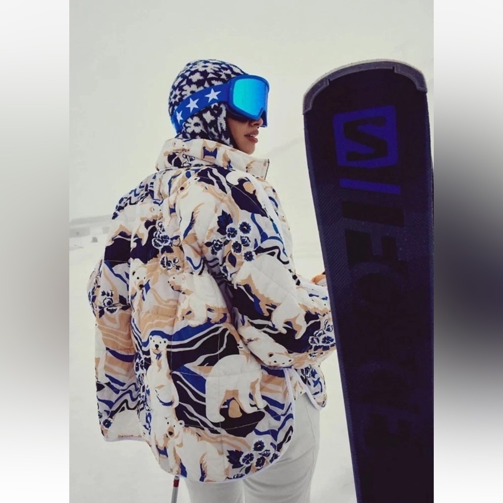 Free People Pippa Printed Packable Puffer Size Large Polar Bear NWT